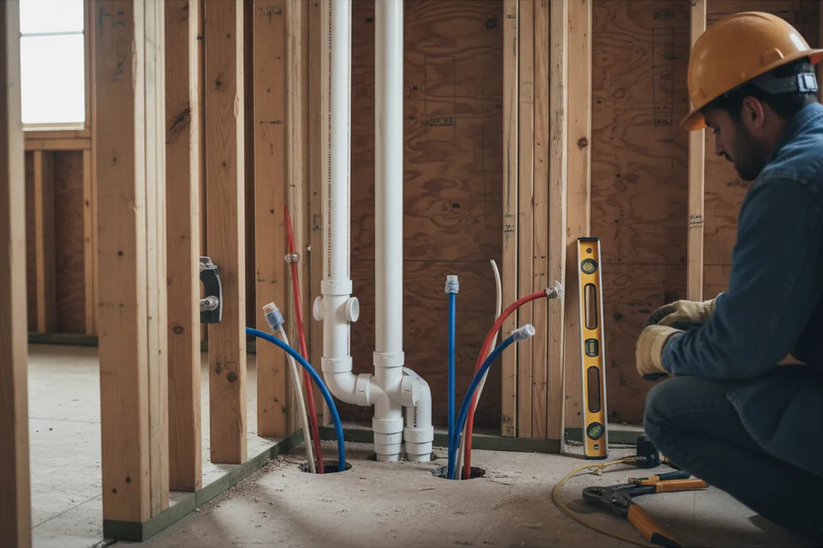 Drain and supply rough-in during Sump Pump Repair in Brandeis